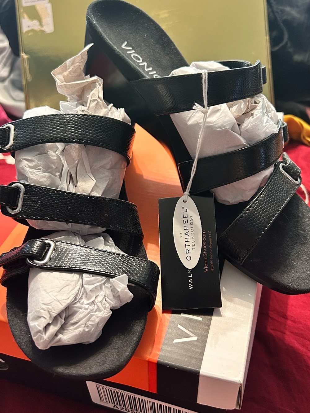 Vionic Black Triple-Strap Mule Sandals